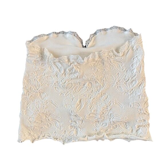 FULL TILT Seamless Lace Trim Textured Cropped Tube Top Size S/M Off White NWT - Picture 2 of 10